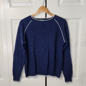 Hammacher Schlemmer Mens Blue Contrast Trim Washable Soft Sweater Size Med